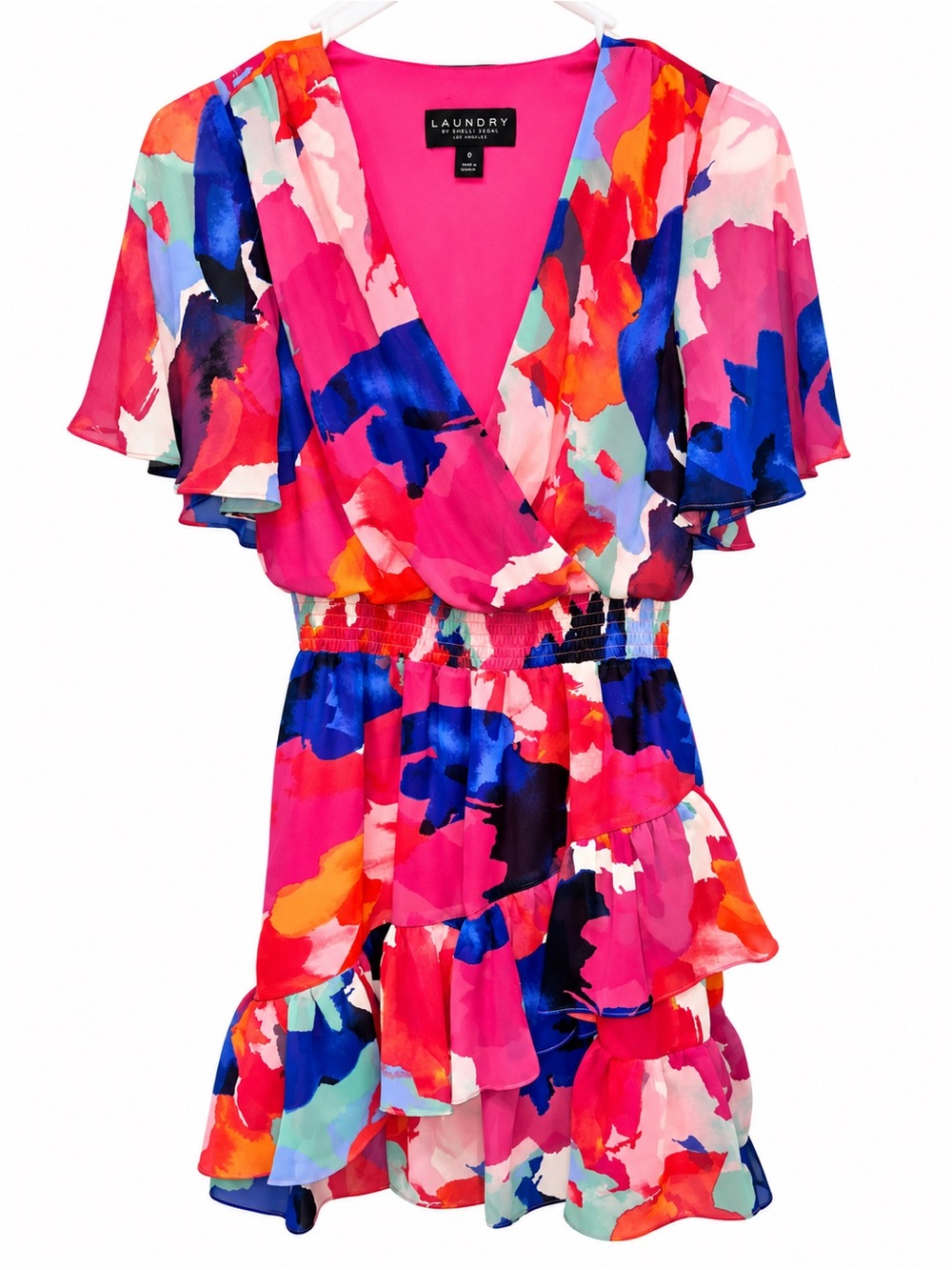 Laundry by Shelli Segal Colorful Watercolor Ruffle Mini Dress Size 0 - Picture 2 of 4